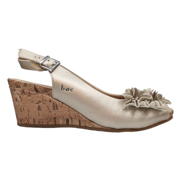 boc Shoes - Born BOC Powers Wedge Sandals Womens Champagne Cork Heel Open Toe Size 8